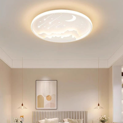 Modern Minimalist Kids Round Moon Meteor Star Iron Acrylic LED Flush Mount Ceiling Light For Bedroom