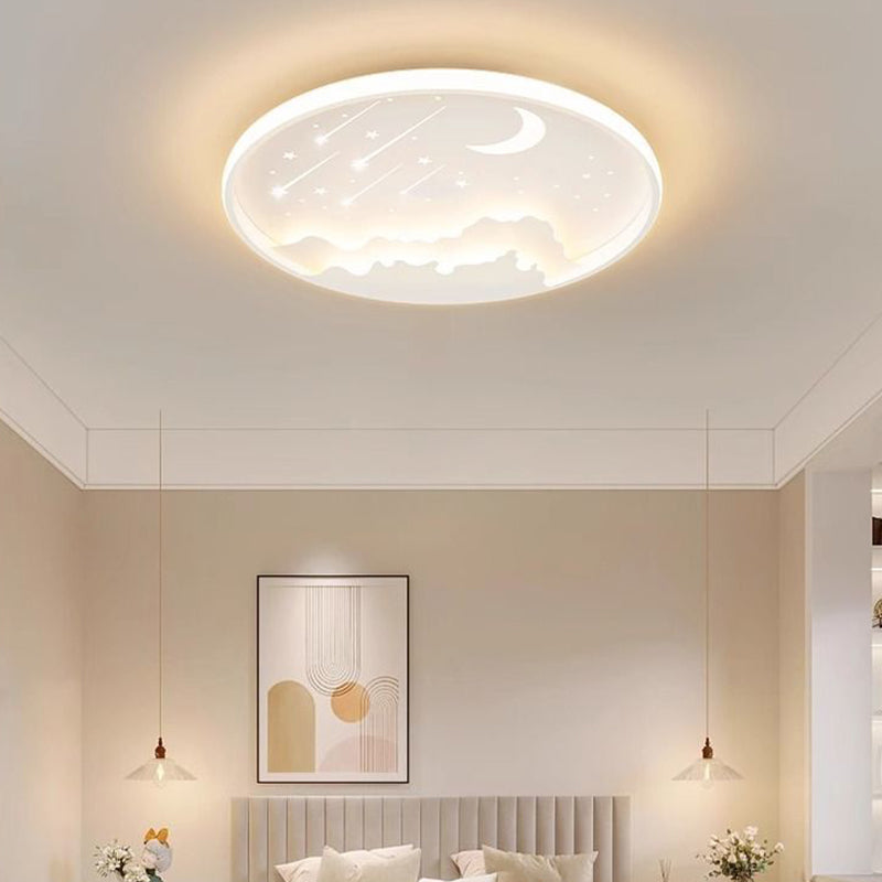 Modern Minimalist Kids Round Moon Meteor Star Iron Acrylic LED Flush Mount Ceiling Light For Bedroom