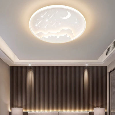 Modern Minimalist Kids Round Moon Meteor Star Iron Acrylic LED Flush Mount Ceiling Light For Bedroom