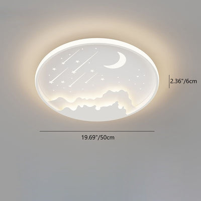 Modern Minimalist Kids Round Moon Meteor Star Iron Acrylic LED Flush Mount Ceiling Light For Bedroom