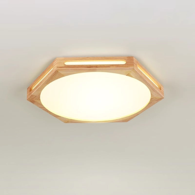 Traditionelle französische Kieselstein-Oval-Massivholz-Acryl-LED-Deckenleuchte für Wohnzimmer 