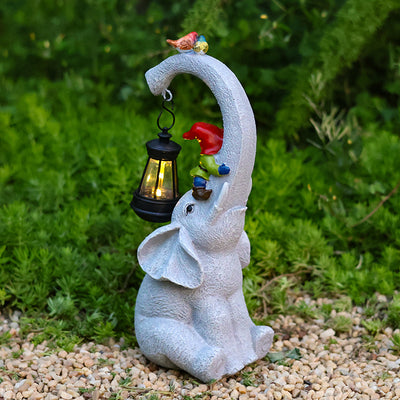 Contemporary Creative Solar Waterproof Elephant Genie Bird Resin LED Outdoor Landscape Light For Garden