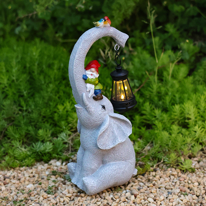 Contemporary Creative Solar Waterproof Elephant Genie Bird Resin LED Outdoor Landscape Light For Garden