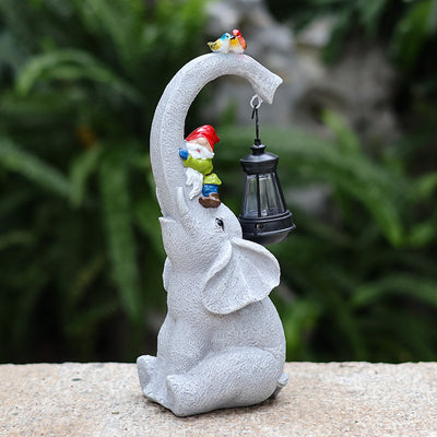 Contemporary Creative Solar Waterproof Elephant Genie Bird Resin LED Outdoor Landscape Light For Garden