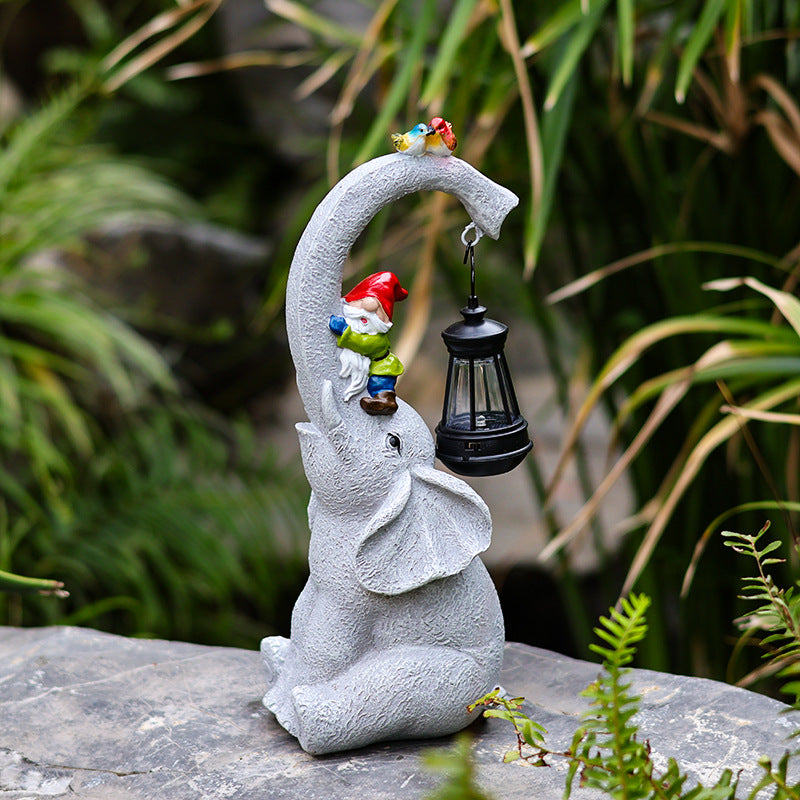 Contemporary Creative Solar Waterproof Elephant Genie Bird Resin LED Outdoor Landscape Light For Garden