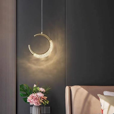 Contemporary Scandinavian Moon Arc Aluminum Hardware Acrylic LED Pendant Light For Bedroom