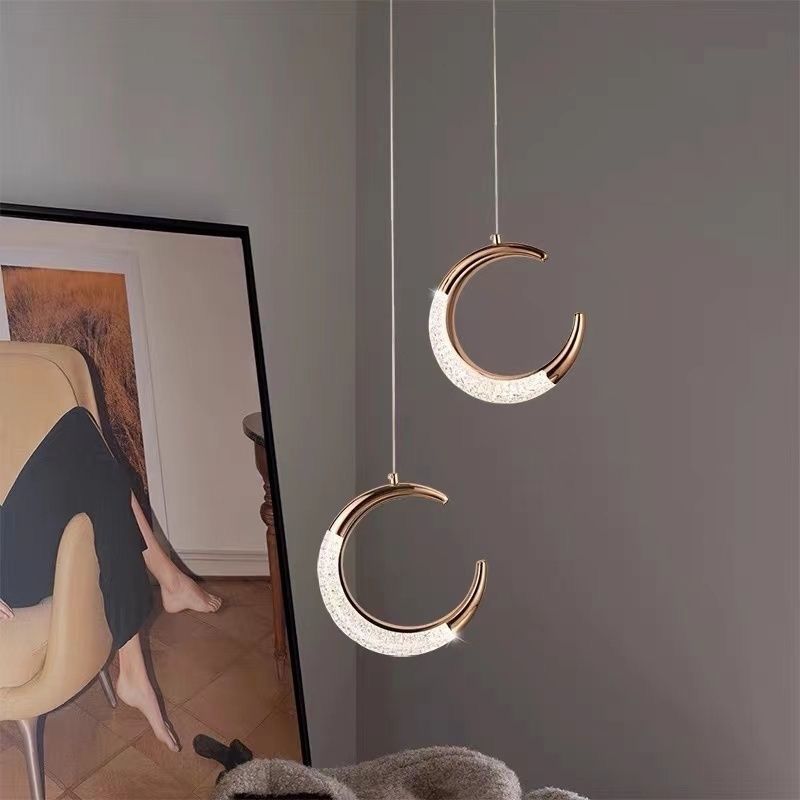 Contemporary Scandinavian Moon Arc Aluminum Hardware Acrylic LED Pendant Light For Bedroom