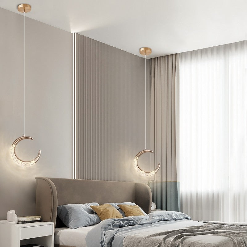 Contemporary Scandinavian Moon Arc Aluminum Hardware Acrylic LED Pendant Light For Bedroom