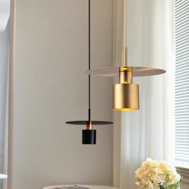 Contemporary Scandinavian Cylinder Disc Dish Iron 1-Light Pendant Light For Living Room