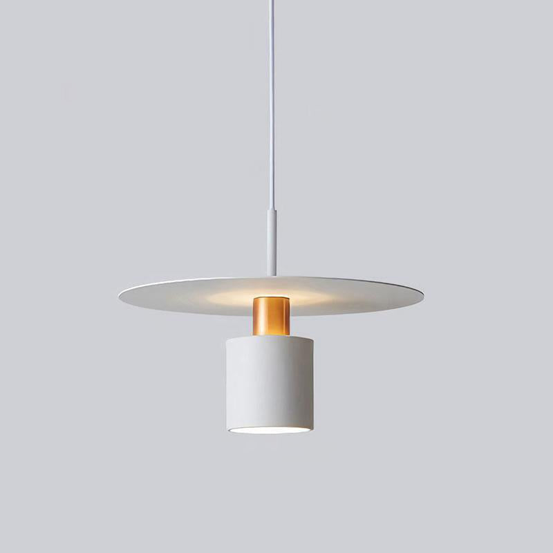 Contemporary Scandinavian Cylinder Disc Dish Iron 1-Light Pendant Light For Living Room