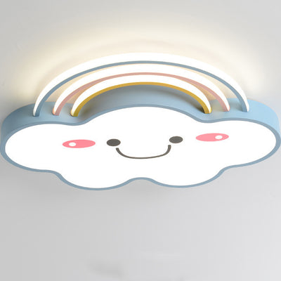 Contemporary Creative Kids Rainbow Clouds Smiley Iron Aluminum Acrylic LED Flush Mount Ceiling Light For Bedroom