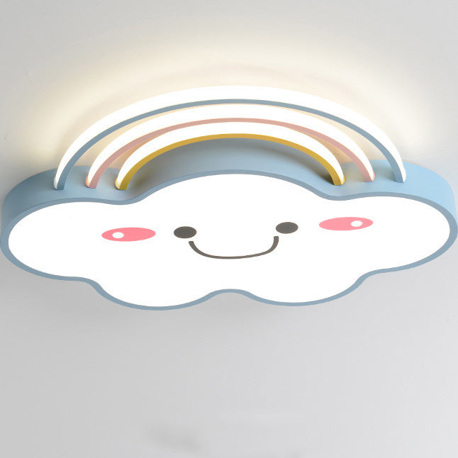 Contemporary Creative Kids Rainbow Clouds Smiley Iron Aluminum Acrylic LED Flush Mount Ceiling Light For Bedroom