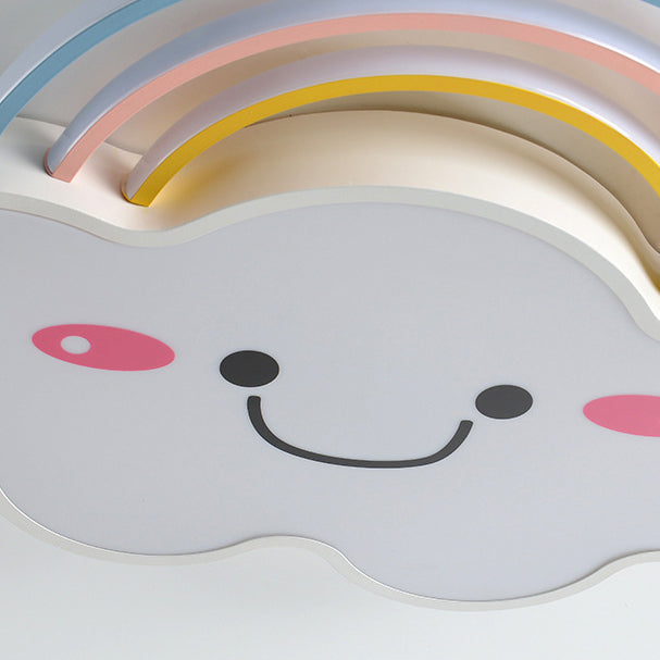 Contemporary Creative Kids Rainbow Clouds Smiley Iron Aluminum Acrylic LED Flush Mount Ceiling Light For Bedroom