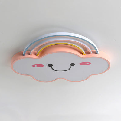 Contemporary Creative Kids Rainbow Clouds Smiley Iron Aluminum Acrylic LED Flush Mount Ceiling Light For Bedroom