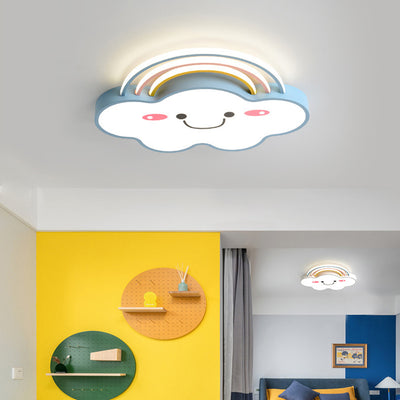 Contemporary Creative Kids Rainbow Clouds Smiley Iron Aluminum Acrylic LED Flush Mount Ceiling Light For Bedroom