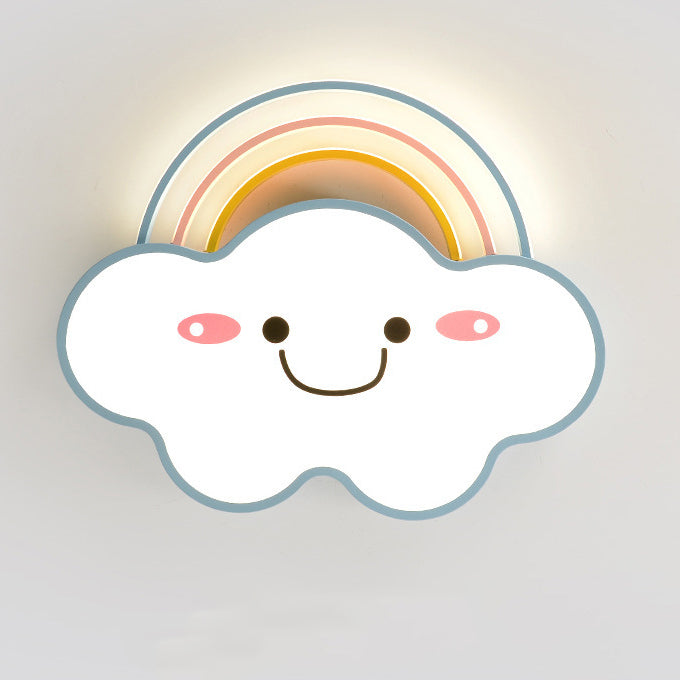 Contemporary Creative Kids Rainbow Clouds Smiley Iron Aluminum Acrylic LED Flush Mount Ceiling Light For Bedroom