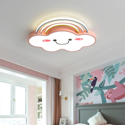 Contemporary Creative Kids Rainbow Clouds Smiley Iron Aluminum Acrylic LED Flush Mount Ceiling Light For Bedroom