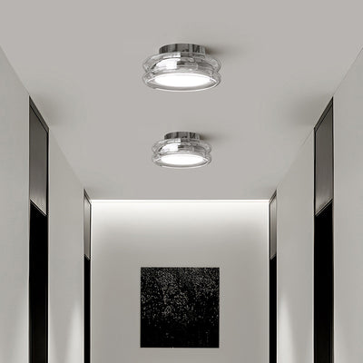 Contemporary Creative Round Ring Disc Base Hardware Glass Acrylic LED Semi-Flush Mount Ceiling Light For Living Room