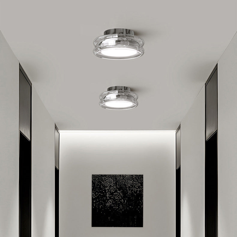 Contemporary Creative Round Ring Disc Base Hardware Glass Acrylic LED Semi-Flush Mount Ceiling Light For Living Room