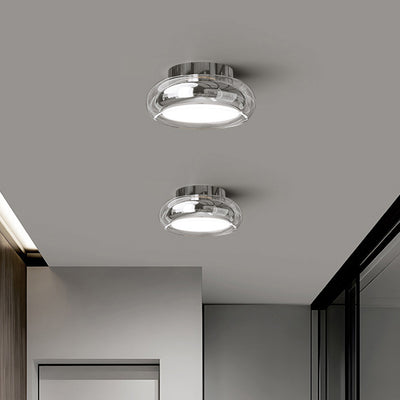 Contemporary Creative Round Ring Disc Base Hardware Glass Acrylic LED Semi-Flush Mount Ceiling Light For Living Room