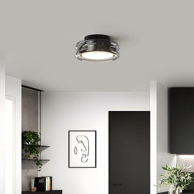 Contemporary Creative Round Ring Disc Base Hardware Glass Acrylic LED Semi-Flush Mount Ceiling Light For Living Room