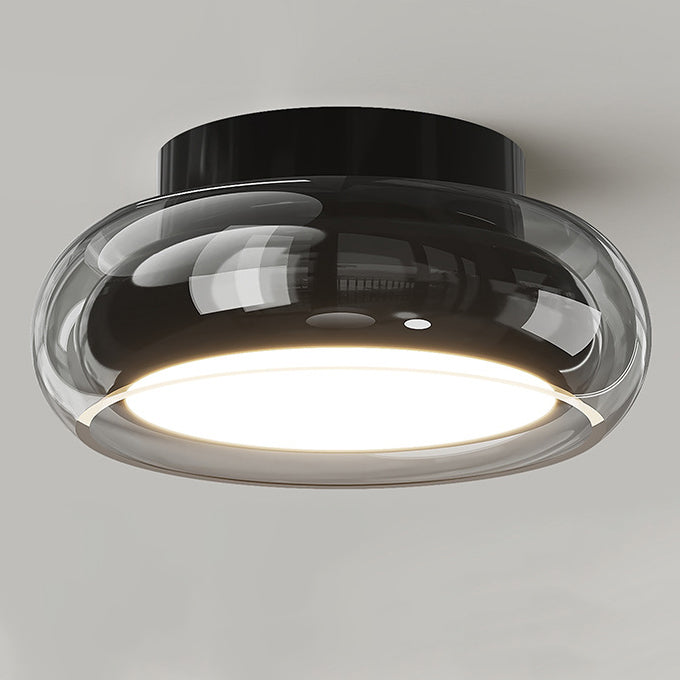 Contemporary Creative Round Ring Disc Base Hardware Glass Acrylic LED Semi-Flush Mount Ceiling Light For Living Room