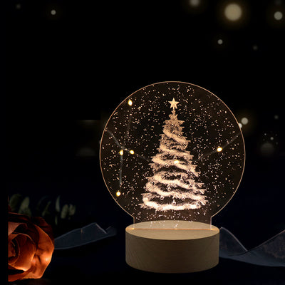 Contemporary Creative Round Cylinder Base Moon Christmas Tree Wooden Acrylic LED Table Lamp For Bedroom