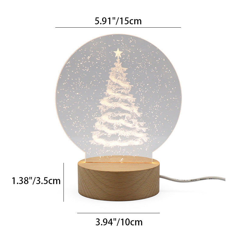 Contemporary Creative Round Cylinder Base Moon Christmas Tree Wooden Acrylic LED Table Lamp For Bedroom