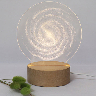 Contemporary Creative Round Cylinder Base Moon Christmas Tree Wooden Acrylic LED Table Lamp For Bedroom