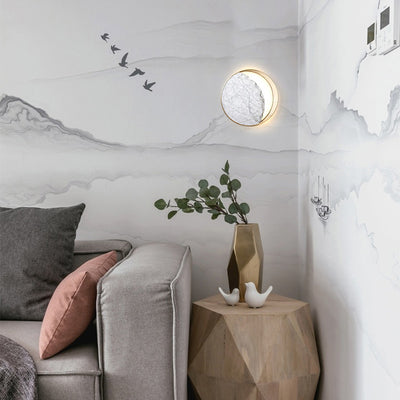 Contemporary Scandinavian Round Curved Moon Metal Marble 2-Light Wall Sconce Lamp For Bedroom