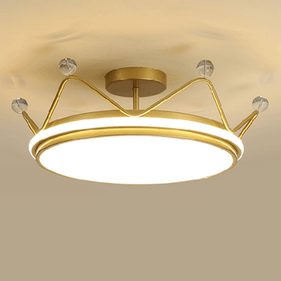 Contemporary Scandinavian Kids Round Crown Iron Acrylic LED Semi-Flush Mount Ceiling Light For Bedroom