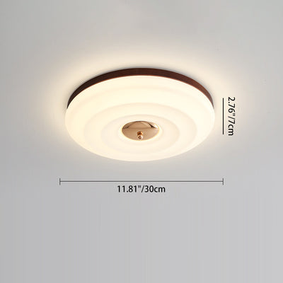 Traditional Japanese Round Ripple Iron Acrylic Wooden LED Flush Mount Ceiling Light For Bedroom