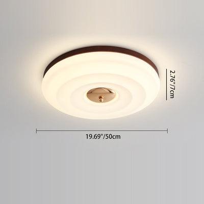 Traditional Japanese Round Ripple Iron Acrylic Wooden LED Flush Mount Ceiling Light For Bedroom