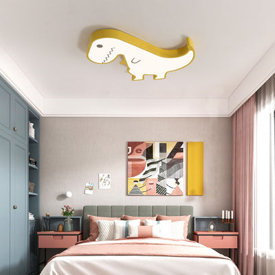 Contemporary Scandinavian Cartoon Kids Dinosaur Iron Acrylic LED Flush Mount Ceiling Light For Bedroom