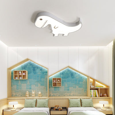 Contemporary Scandinavian Cartoon Kids Dinosaur Iron Acrylic LED Flush Mount Ceiling Light For Bedroom