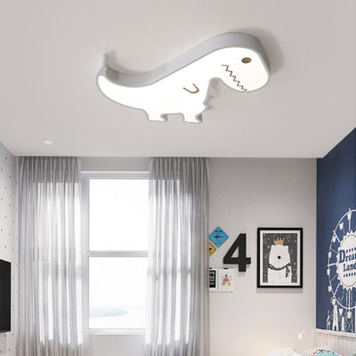 Contemporary Scandinavian Cartoon Kids Dinosaur Iron Acrylic LED Flush Mount Ceiling Light For Bedroom