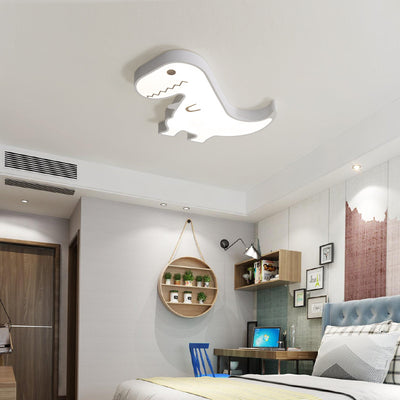 Contemporary Scandinavian Cartoon Kids Dinosaur Iron Acrylic LED Flush Mount Ceiling Light For Bedroom