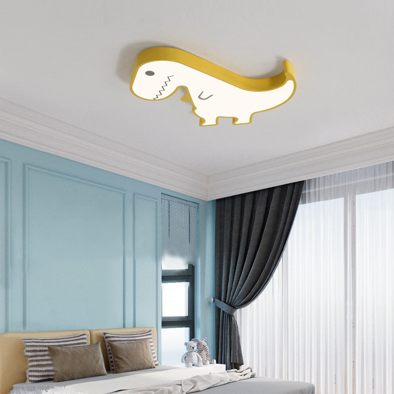 Contemporary Scandinavian Cartoon Kids Dinosaur Iron Acrylic LED Flush Mount Ceiling Light For Bedroom