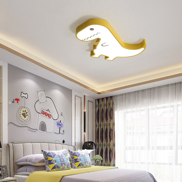 Contemporary Scandinavian Cartoon Kids Dinosaur Iron Acrylic LED Flush Mount Ceiling Light For Bedroom