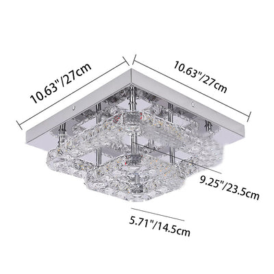 Modern Minimalist Square Hollow Double Stainless Steel Crystal LED Flush Mount Ceiling Light For Living Room