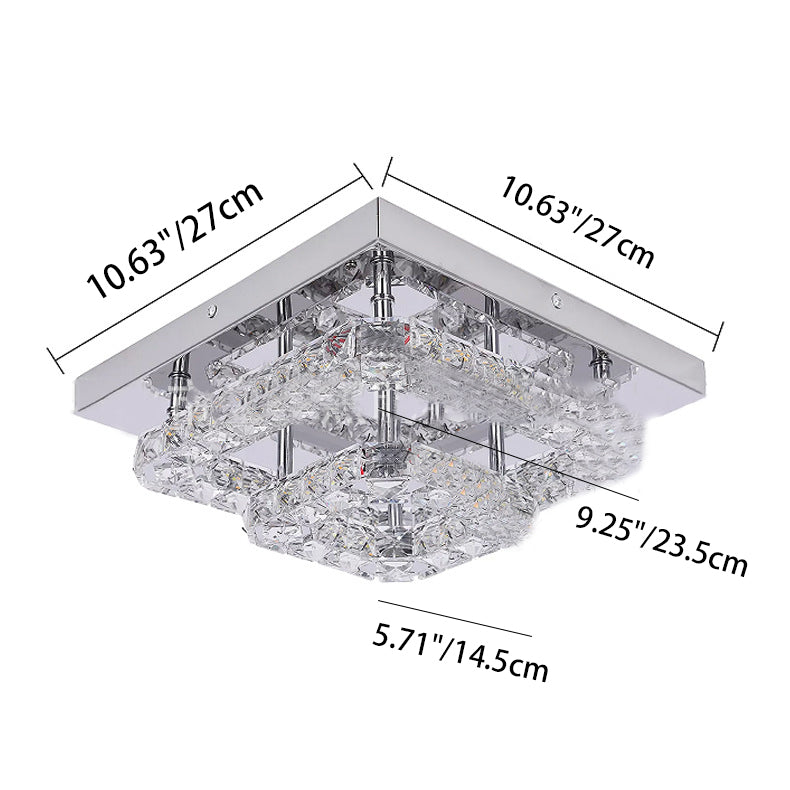 Modern Minimalist Square Hollow Double Stainless Steel Crystal LED Flush Mount Ceiling Light For Living Room