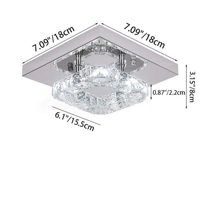 Modern Minimalist Square Hollow Double Stainless Steel Crystal LED Flush Mount Ceiling Light For Living Room