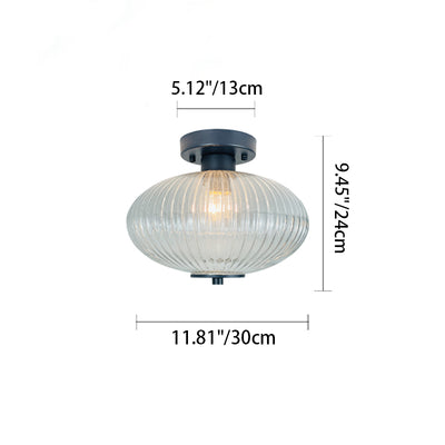 Modern Minimalist Waterproof Oval Pumpkin Disc Base Iron Glass 1-Light Semi-Flush Mount Ceiling Light For Outdoor Patio