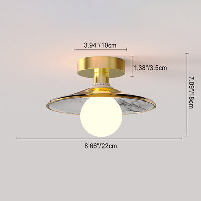 Contemporary Scandinavian Lotus Leaf Semi-Circular Spherical Striped Disc Base Iron Glass 1-Light Semi-Flush Mount Ceiling Light For Living Room