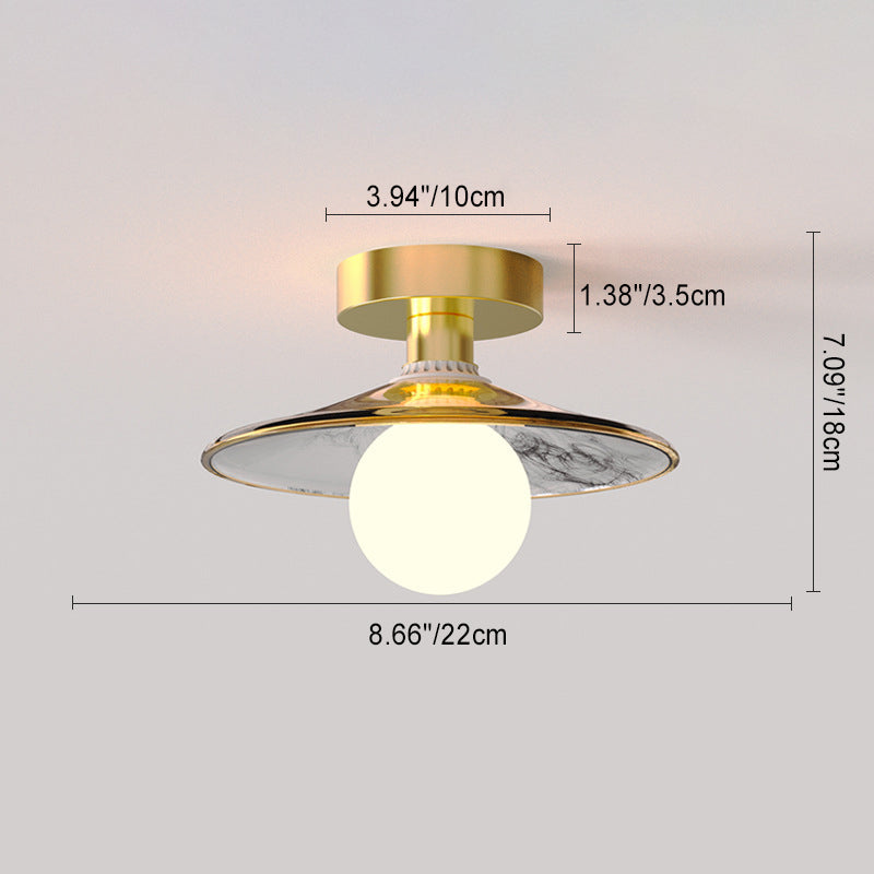 Contemporary Scandinavian Lotus Leaf Semi-Circular Spherical Striped Disc Base Iron Glass 1-Light Semi-Flush Mount Ceiling Light For Living Room