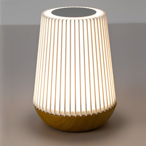 Modern Minimalist Round Table Striped Metal Wood Acrylic LED Table Lamp For Bedroom