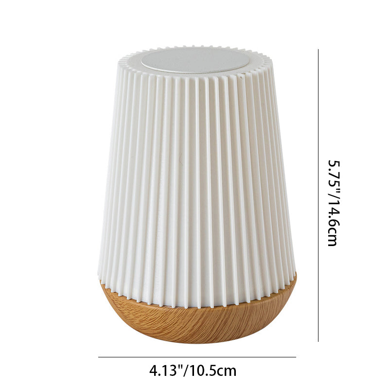 Modern Minimalist Round Table Striped Metal Wood Acrylic LED Table Lamp For Bedroom