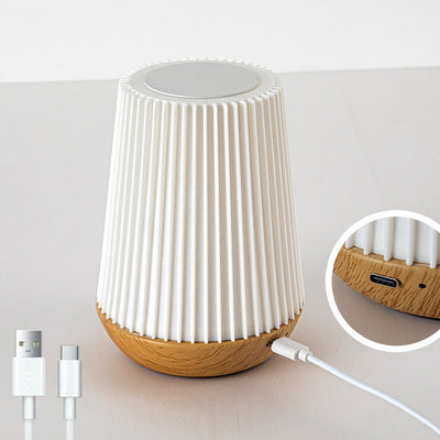 Modern Minimalist Round Table Striped Metal Wood Acrylic LED Table Lamp For Bedroom