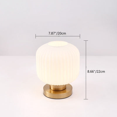 Contemporary Scandinavian Round Cylinder Striped Iron Glass 1-Light Table Lamp For Bedroom