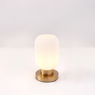 Contemporary Scandinavian Round Cylinder Striped Iron Glass 1-Light Table Lamp For Bedroom